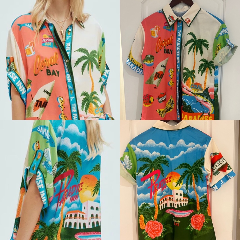 Colorful Tropical Print Button-Up Shirt